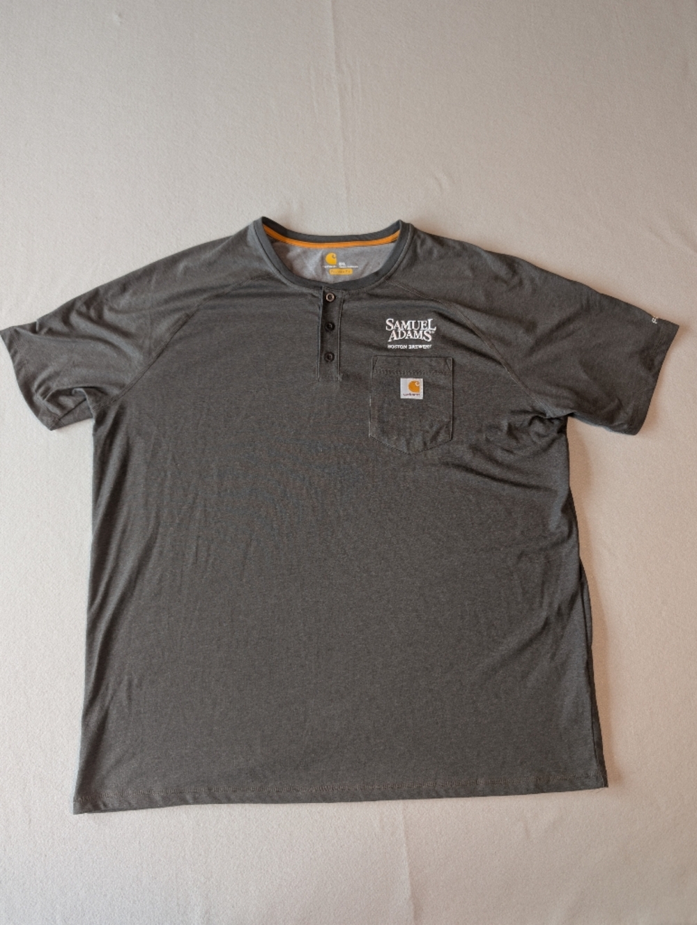 Carhartt Force Relaxed Fit Henley Shirt Samuel Adams Boston Brewery 2XL Grey